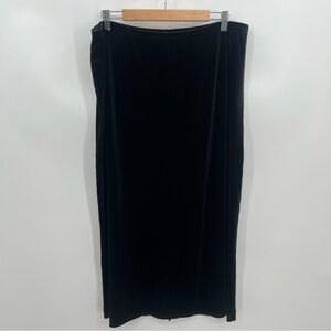 J Jill Black Velour Maxi Length Pull On Back Slit Skirt